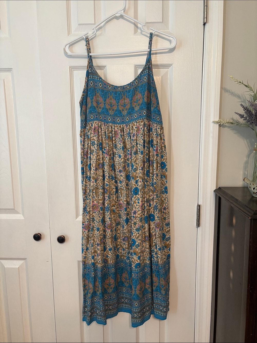 NATURAL LIFE Teal and Tan Boho Midi Dress